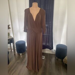 Kiyonna USA Surplice Maxi Dress Elegant Brown Women's 2 18 Fall stretch